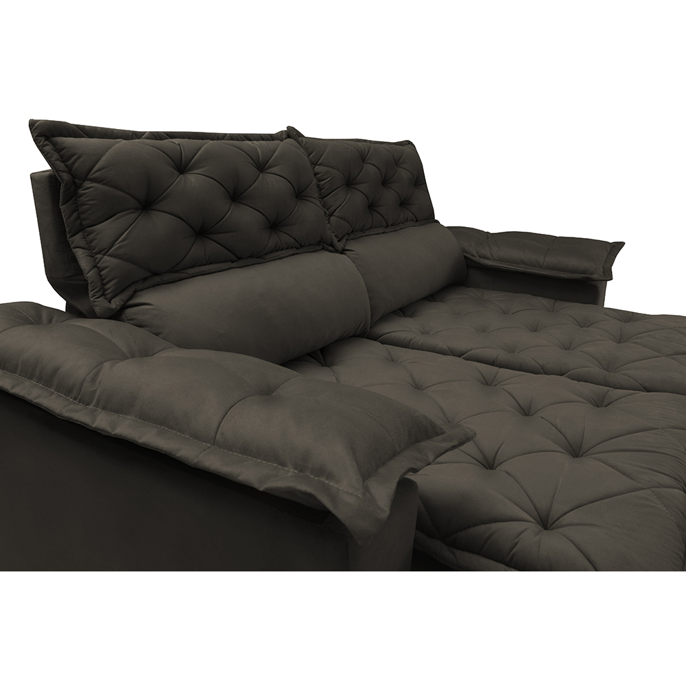 Conjunto de Sofá 3 e 2 Lugares Retrátil e Reclinável Cama inBox Compact 2,00x1,50m Velusoft Café