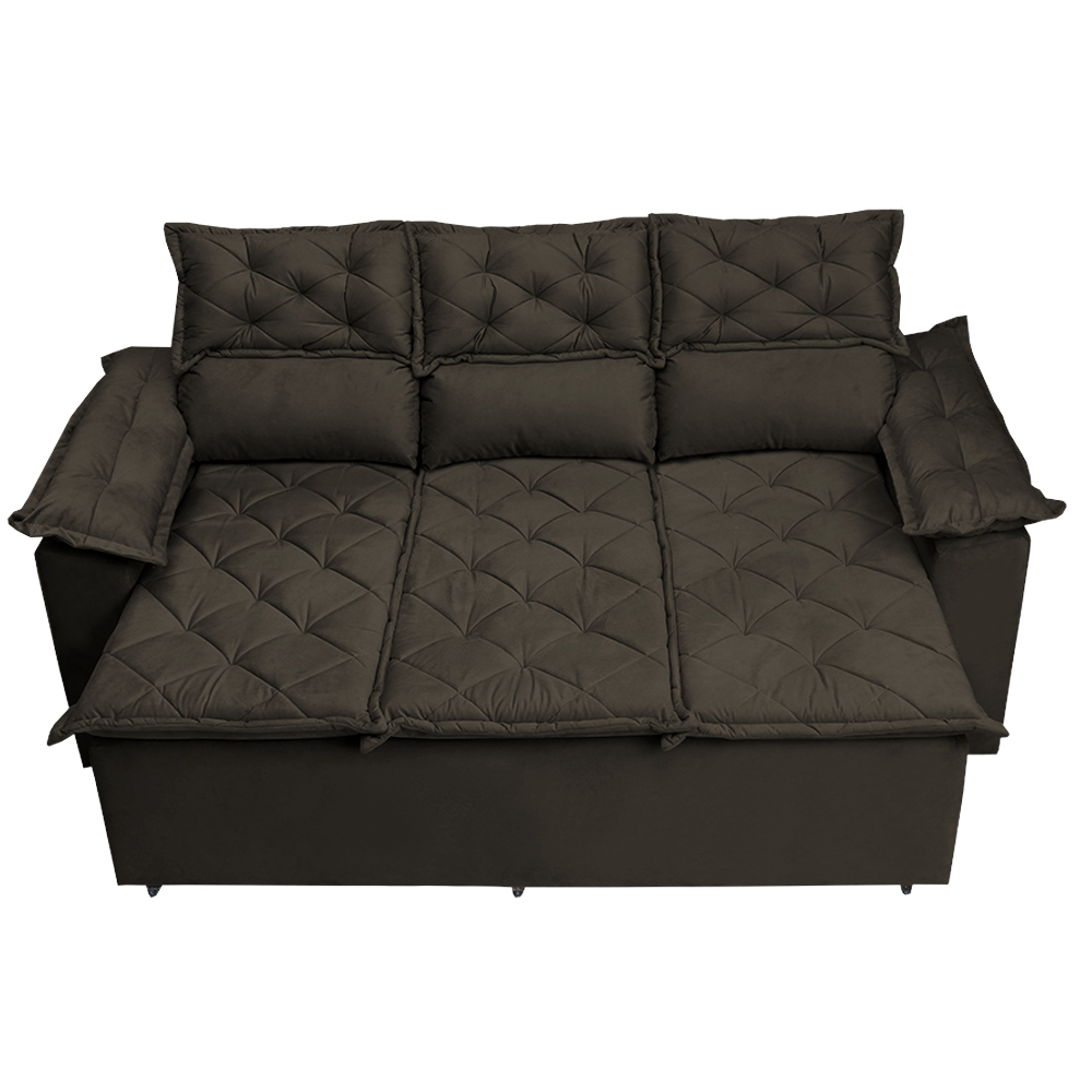 Conjunto de Sofá 3 e 2 Lugares Retrátil e Reclinável Cama inBox Compact 2,00x1,50m Velusoft Café
