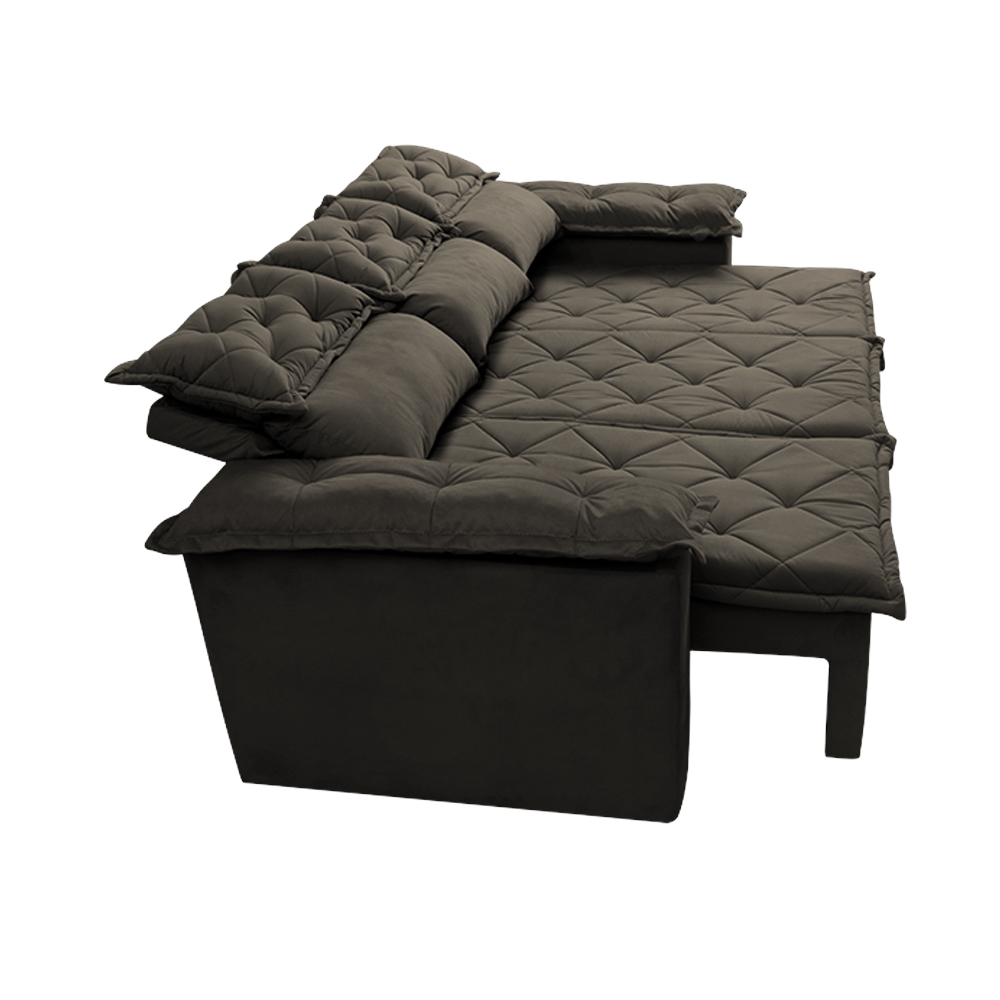 Conjunto de Sofá 3 e 2 Lugares Retrátil e Reclinável Cama inBox Compact 2,00x1,50m Velusoft Café