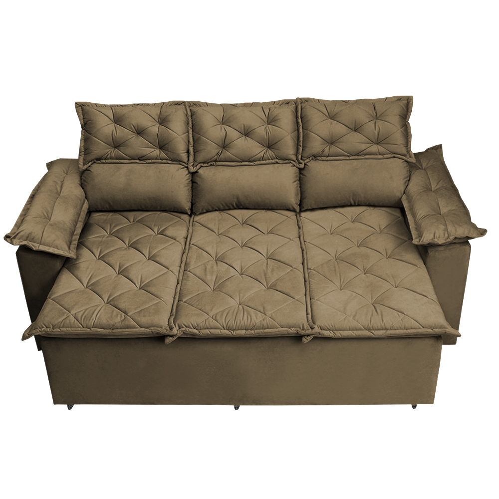 Conjunto de Sofá 3 e 2 Lugares Retrátil e Reclinável Cama inBox Compact 2,00x1,50m Velusoft Castor