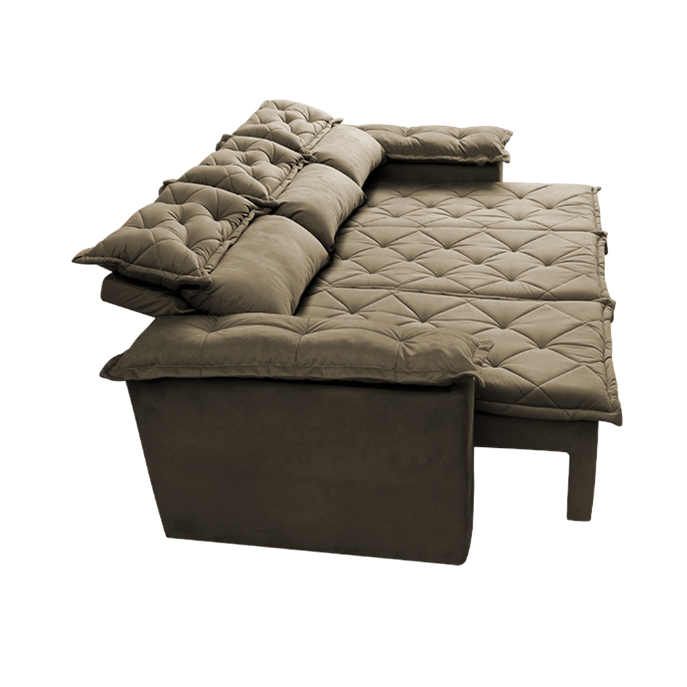 Conjunto de Sofá 3 e 2 Lugares Retrátil e Reclinável Cama inBox Compact 2,00x1,50m Velusoft Castor