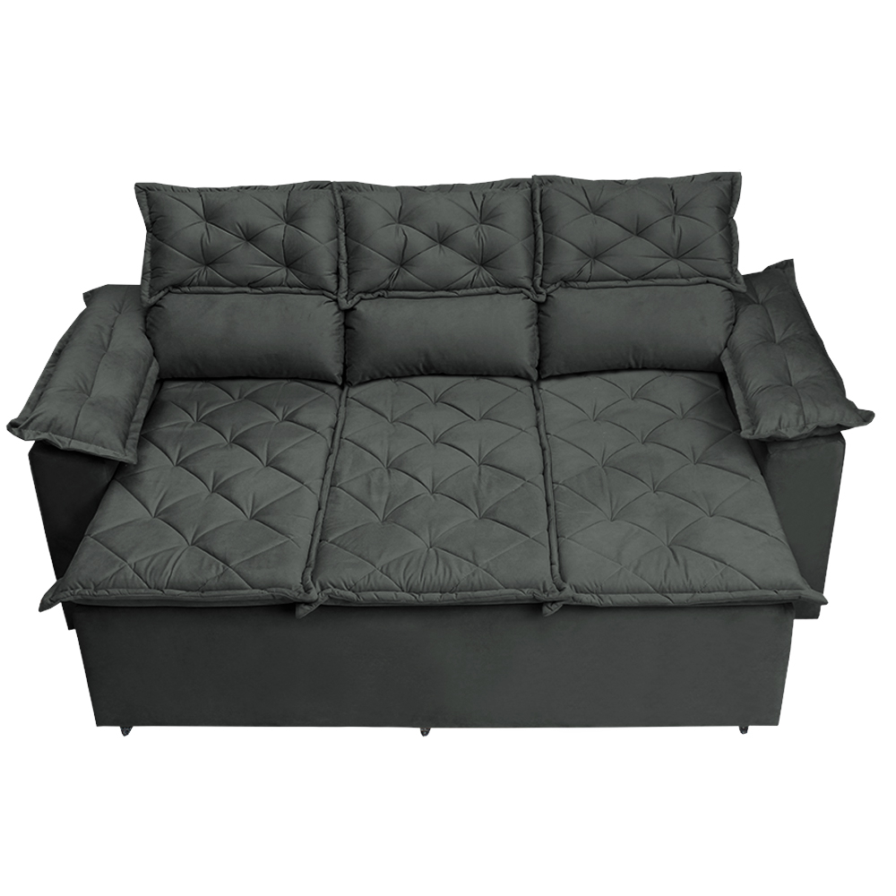 Conjunto de Sofá 3 e 2 Lugares Retrátil e Reclinável Cama inBox Compact 2,00x1,50m Velusoft Cinza
