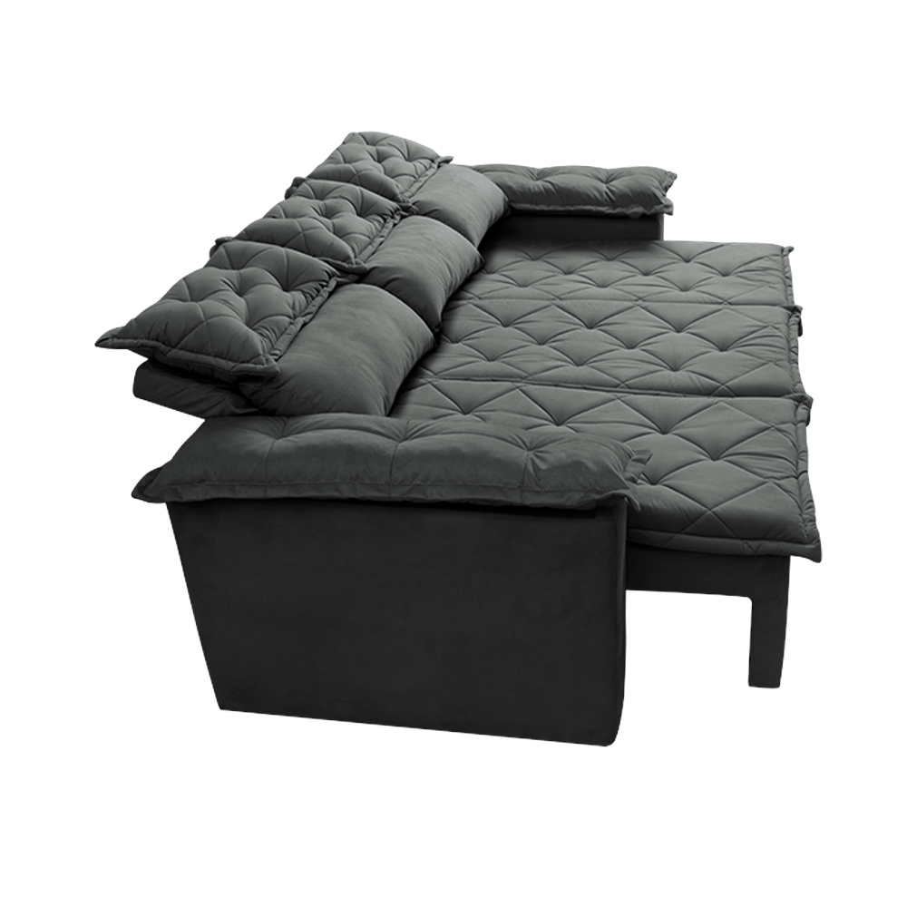 Conjunto de Sofá 3 e 2 Lugares Retrátil e Reclinável Cama inBox Compact 2,00x1,50m Velusoft Cinza