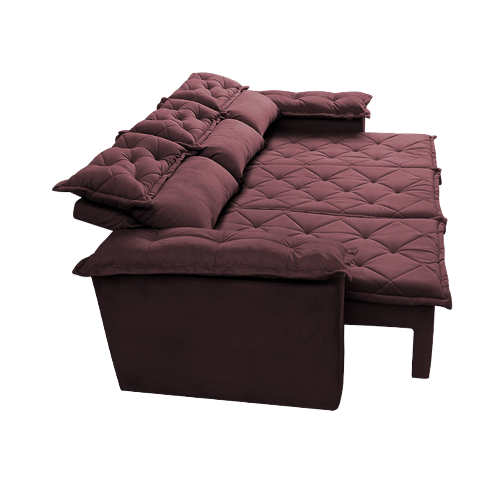 Conjunto de Sofá 3 e 2 Lugares Retrátil e Reclinável Cama inBox Compact 2,00x1,50m Velusoft Vinho