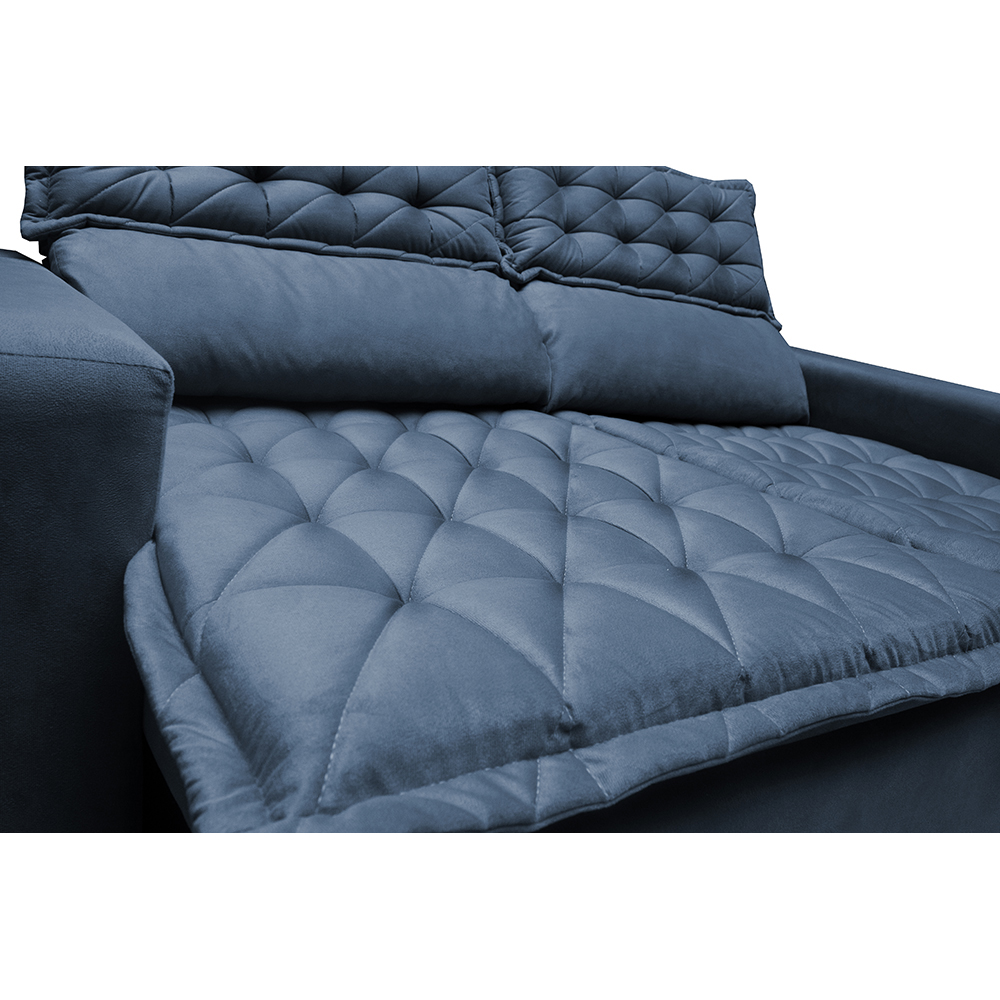 Conjunto de Sofá 3 e 2 Lugares Retrátil e Reclinável Cama inBox Slim 2,00x1,50m Velusoft Azul