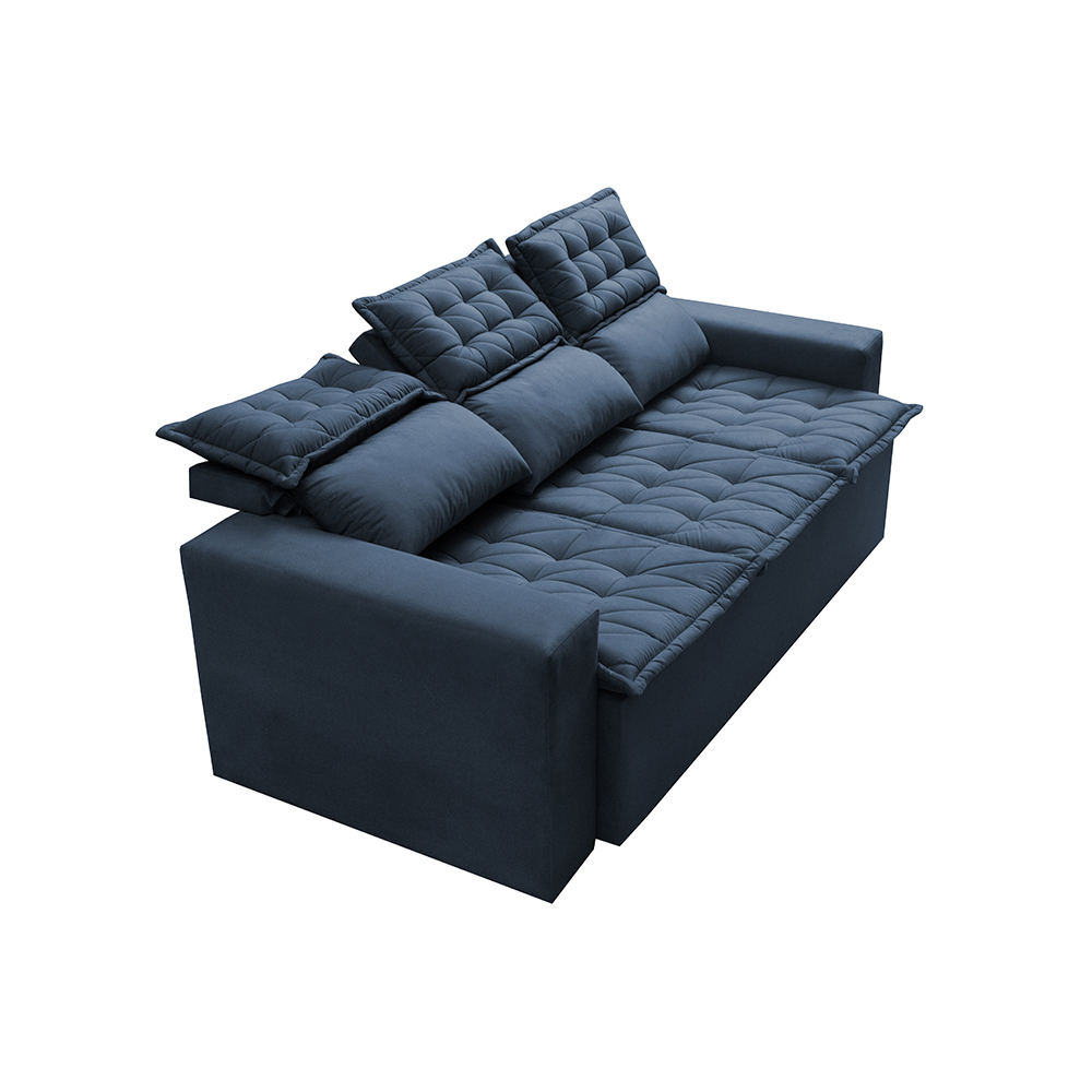Conjunto de Sofá 3 e 2 Lugares Retrátil e Reclinável Cama inBox Slim 2,00x1,50m Velusoft Azul