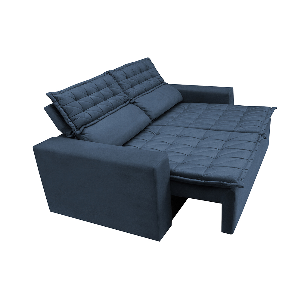 Conjunto de Sofá 3 e 2 Lugares Retrátil e Reclinável Cama inBox Slim 2,00x1,50m Velusoft Azul