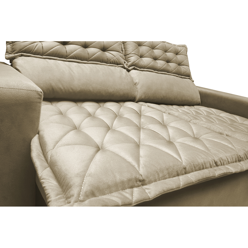 Conjunto de Sofá 3 e 2 Lugares Retrátil e Reclinável Cama inBox Slim 2,00x1,50m Velusoft Bege