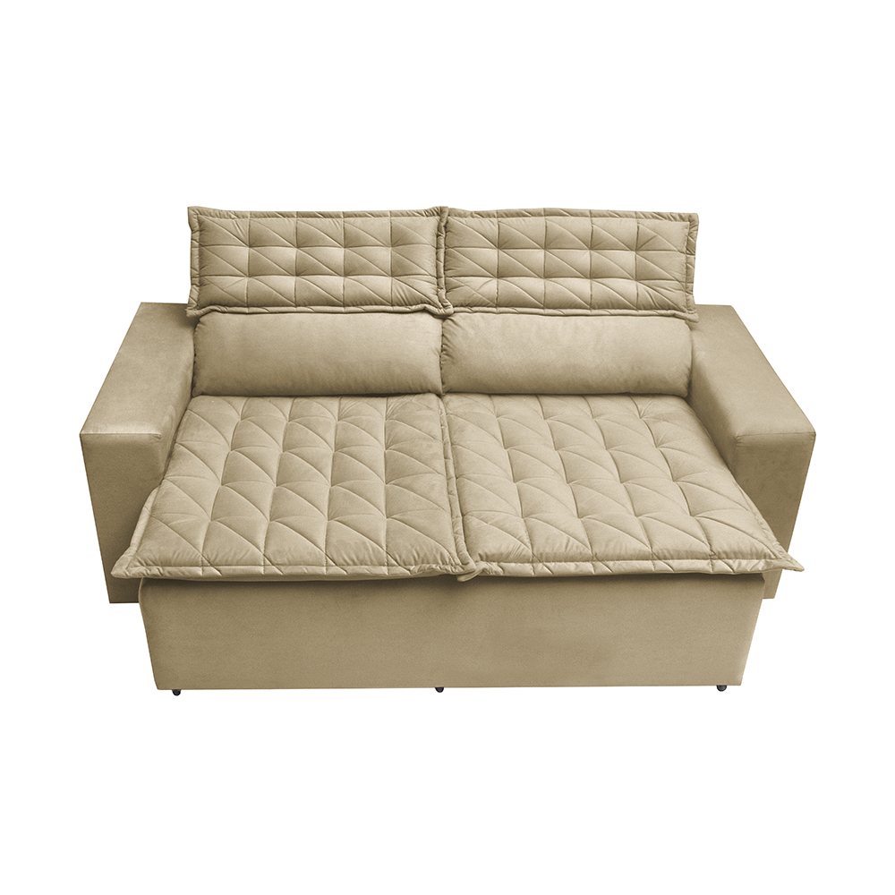 Conjunto de Sofá 3 e 2 Lugares Retrátil e Reclinável Cama inBox Slim 2,00x1,50m Velusoft Bege