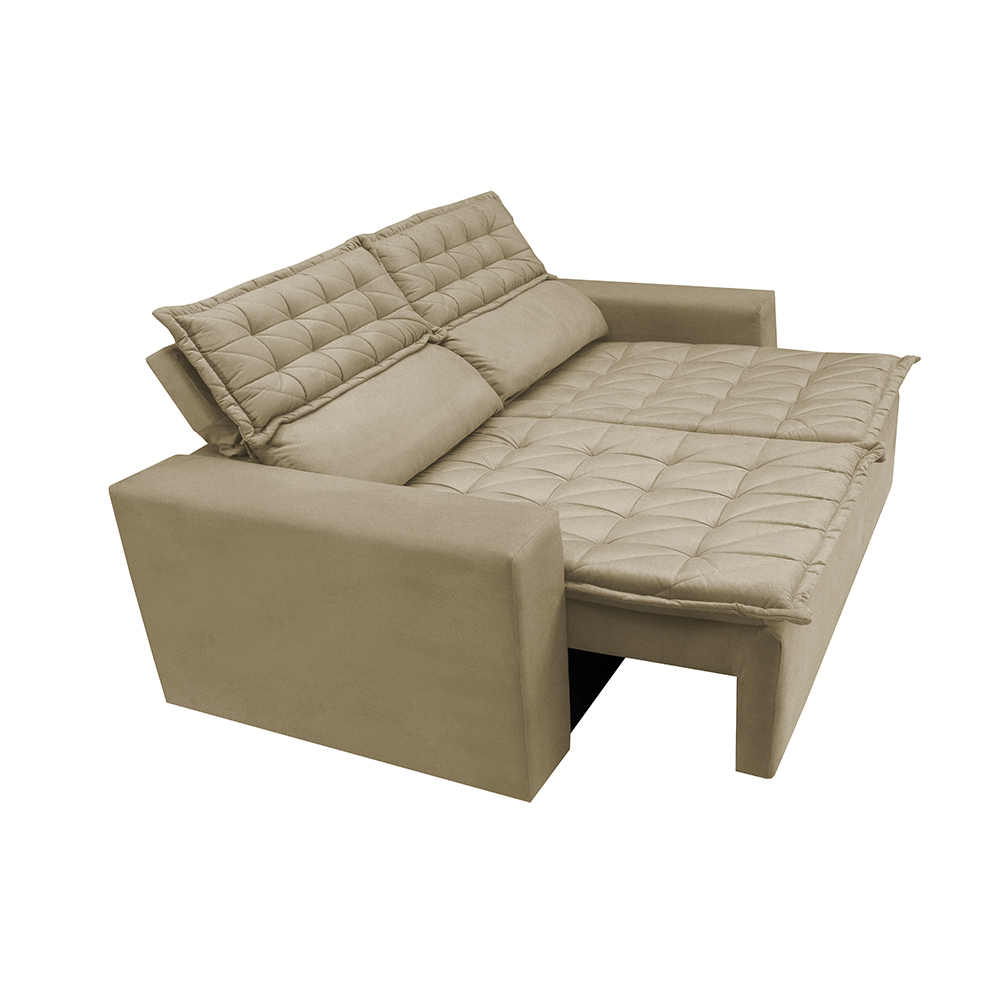 Conjunto de Sofá 3 e 2 Lugares Retrátil e Reclinável Cama inBox Slim 2,00x1,50m Velusoft Bege