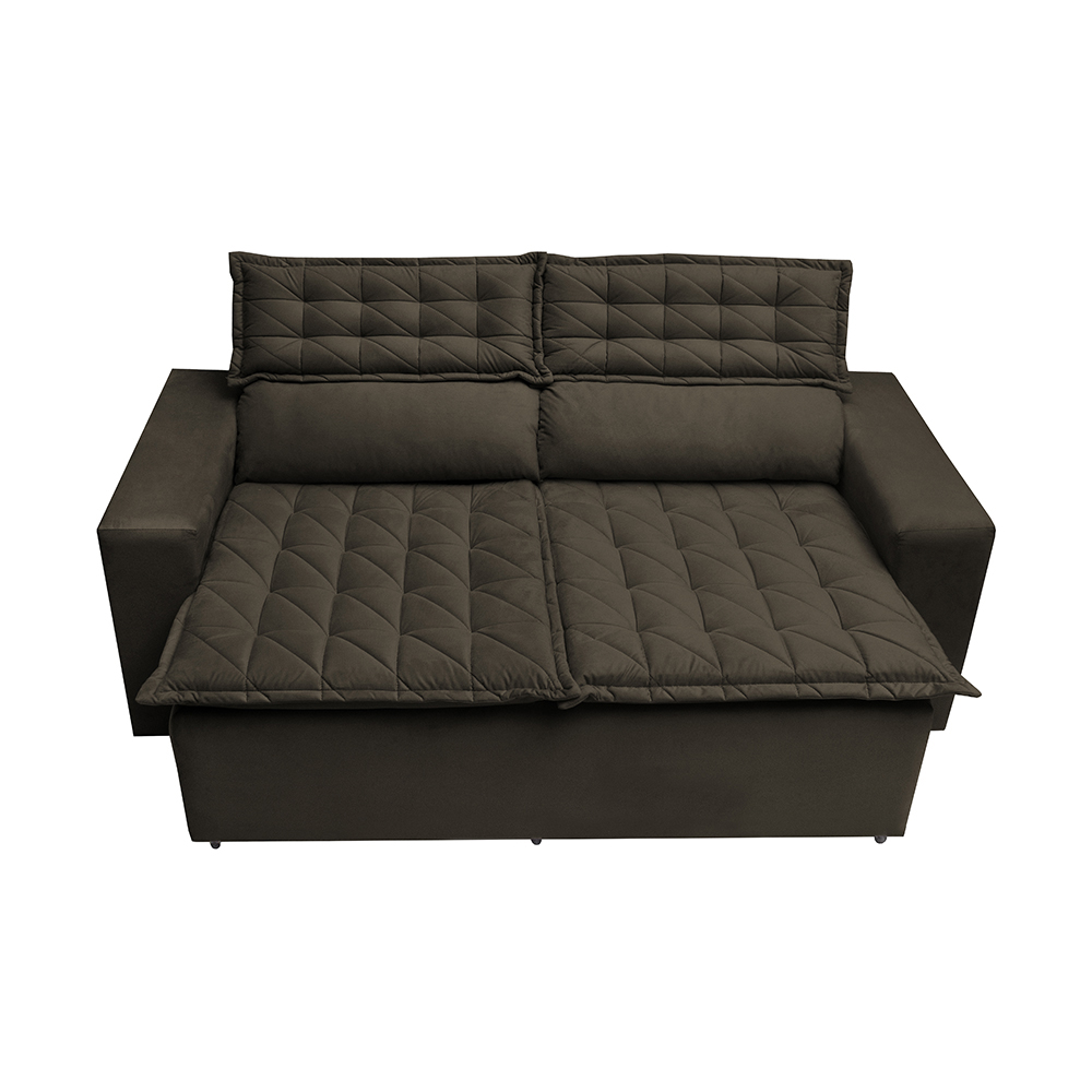 Conjunto de Sofá 3 e 2 Lugares Retrátil e Reclinável Cama inBox Slim 2,00x1,50m Velusoft Café