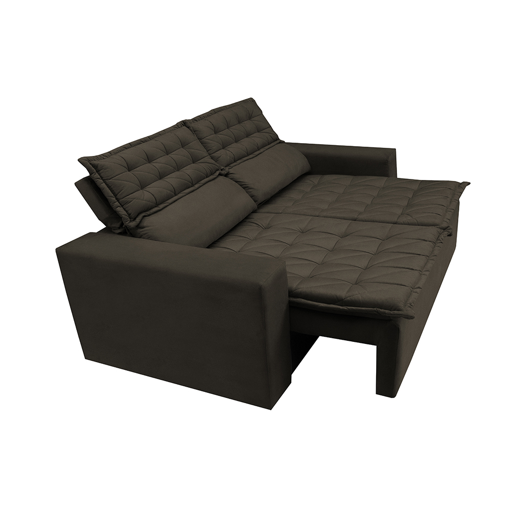 Conjunto de Sofá 3 e 2 Lugares Retrátil e Reclinável Cama inBox Slim 2,00x1,50m Velusoft Café