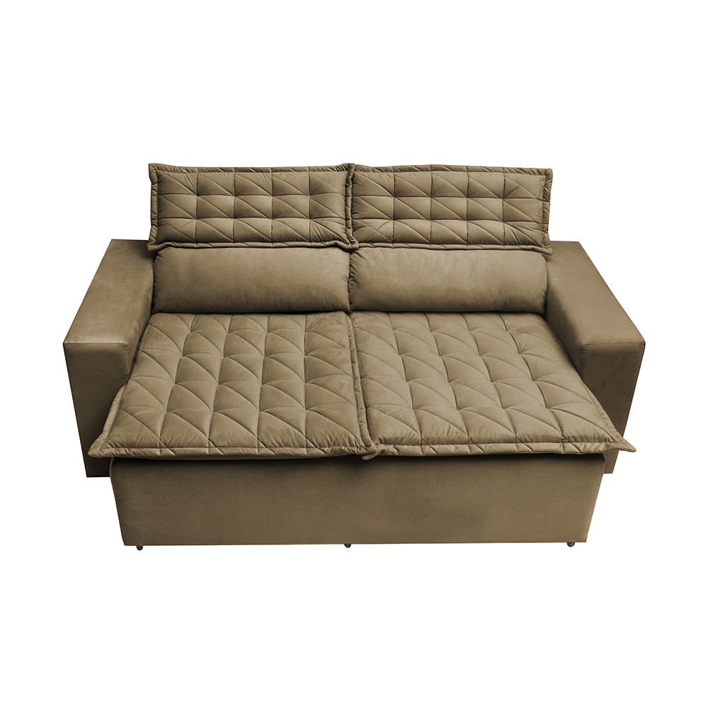 Conjunto de Sofá 3 e 2 Lugares Retrátil e Reclinável Cama inBox Slim 2,00x1,50m Velusoft Castor