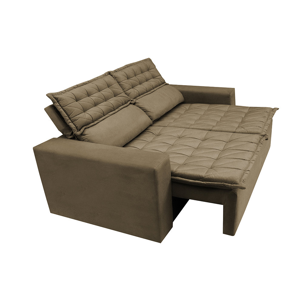 Conjunto de Sofá 3 e 2 Lugares Retrátil e Reclinável Cama inBox Slim 2,00x1,50m Velusoft Castor