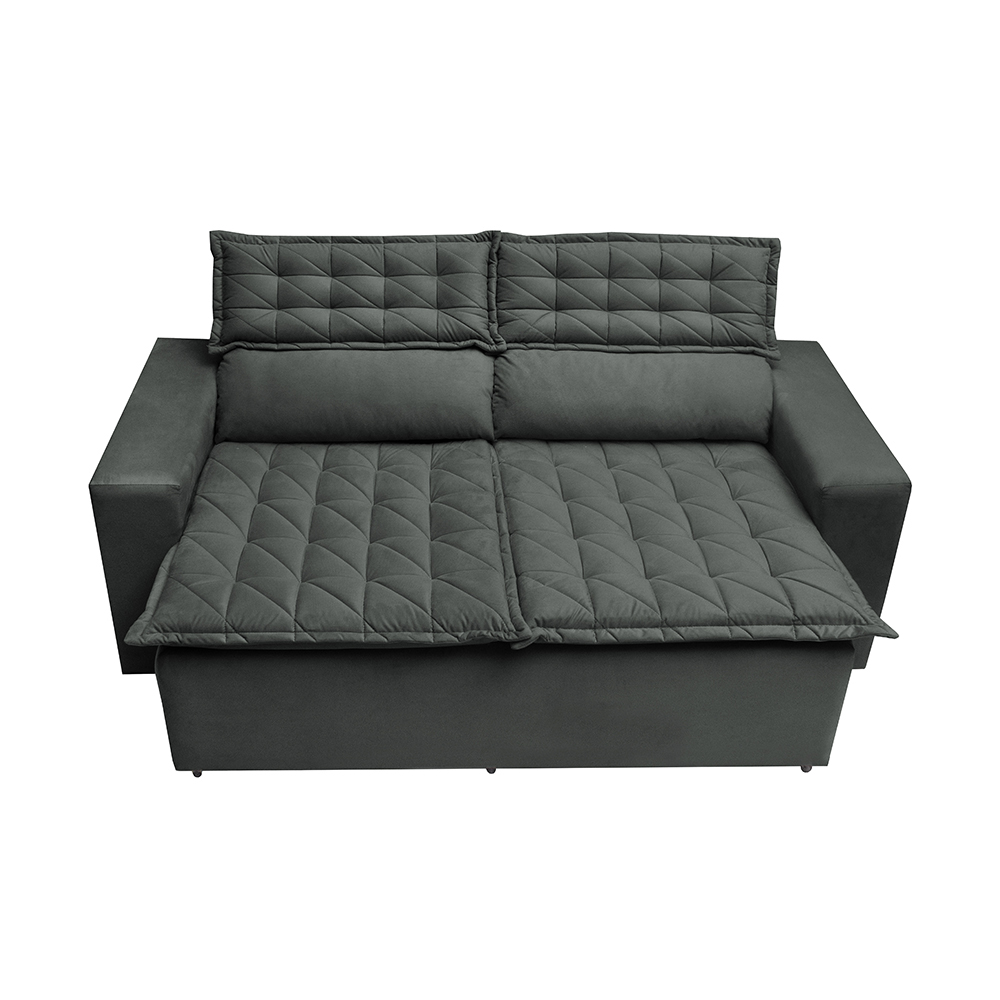Conjunto de Sofá 3 e 2 Lugares Retrátil e Reclinável Cama inBox Slim 2,00x1,50m Velusoft Cinza