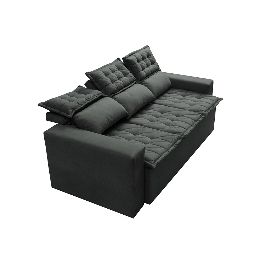 Conjunto de Sofá 3 e 2 Lugares Retrátil e Reclinável Cama inBox Slim 2,00x1,50m Velusoft Cinza