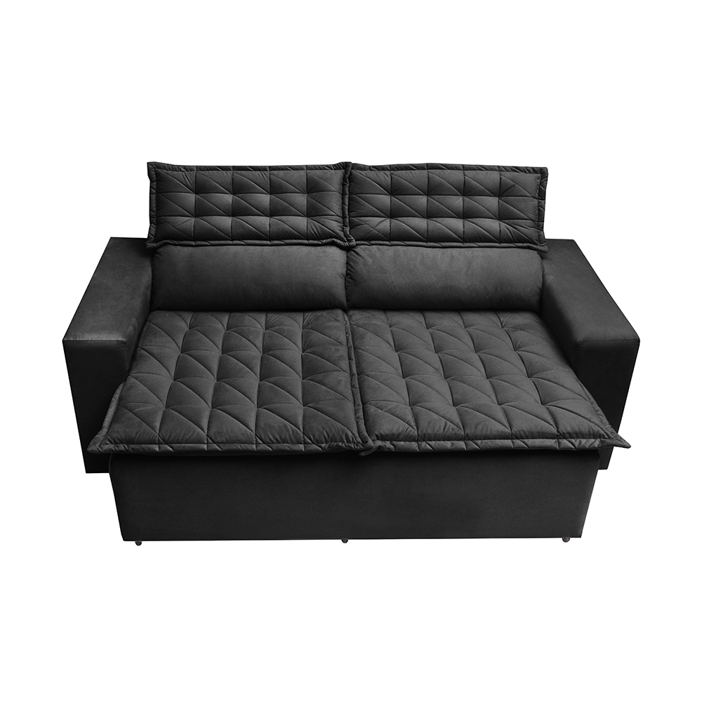 Conjunto de Sofá 3 e 2 Lugares Retrátil e Reclinável Cama inBox Slim 2,00x1,50m Velusoft Preto