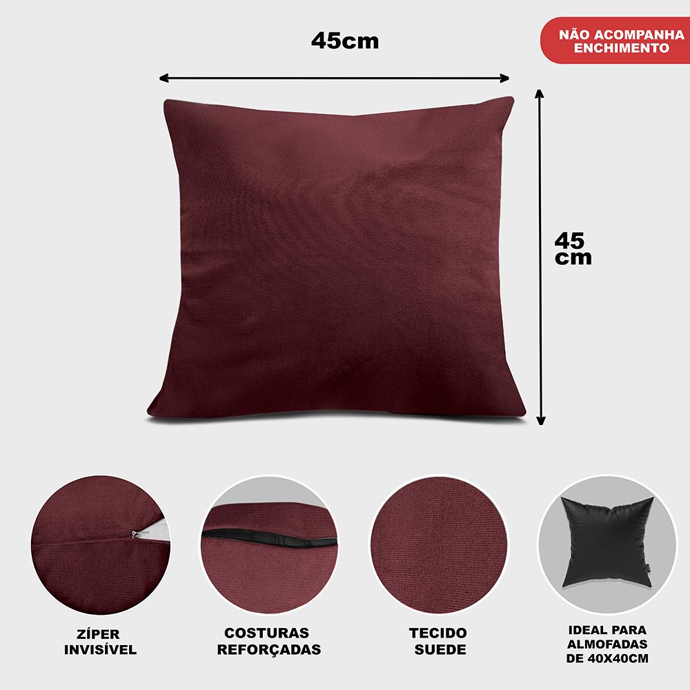 Kit 2 Capas de Almofadas Velusoft Vinho 45x45cm Cama inBox