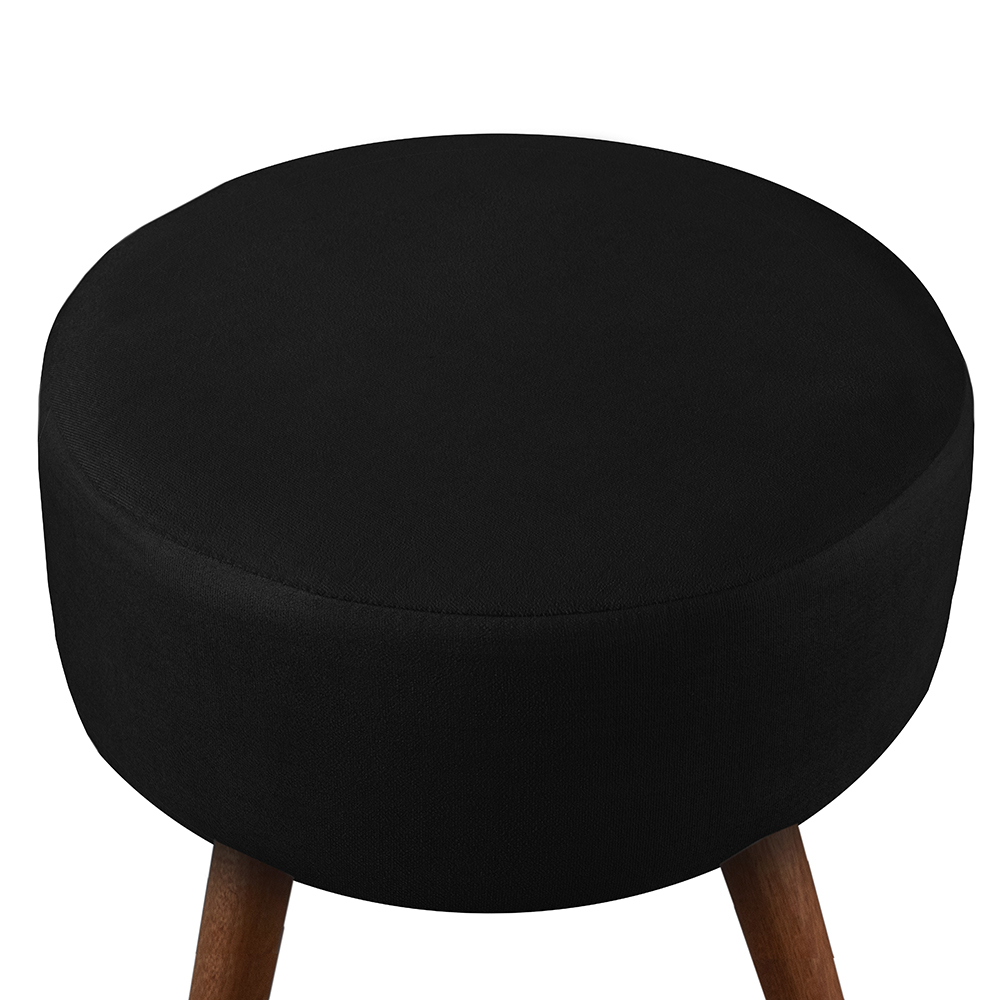 Puff Cama Inbox Hilda Redondo com Pés em Madeira Maciça Tecido Suede Preto