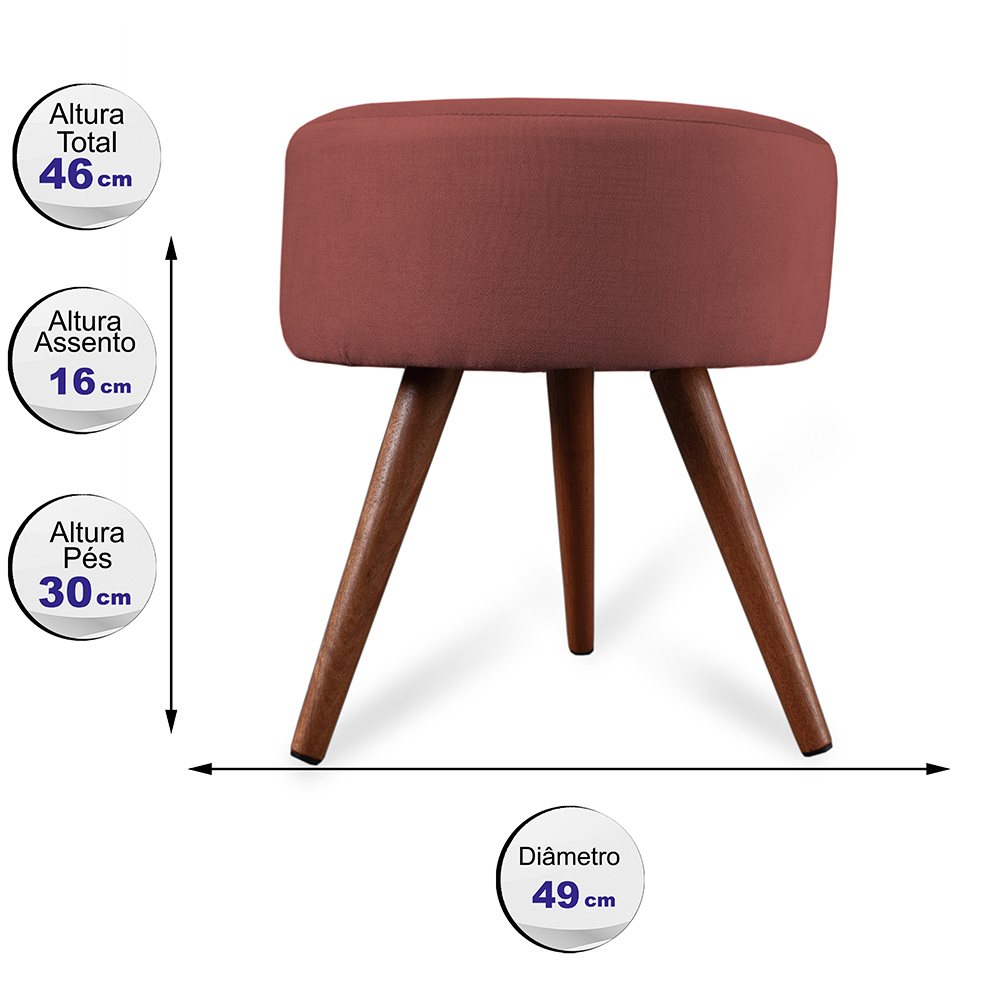 Puff Cama Inbox Hilda Redondo com Pés em Madeira Maciça Tecido Suede Vermelho