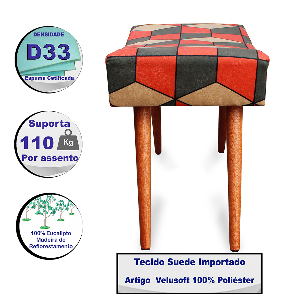 Puff Cama inBox Kingston Retangular com Pés em Madeira Maciça Tecido Suede