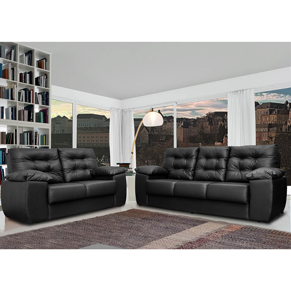 Conjunto Sofá Luxemburgo 3 E 2 Lugares 1,52m e 2,02m Courino Preto