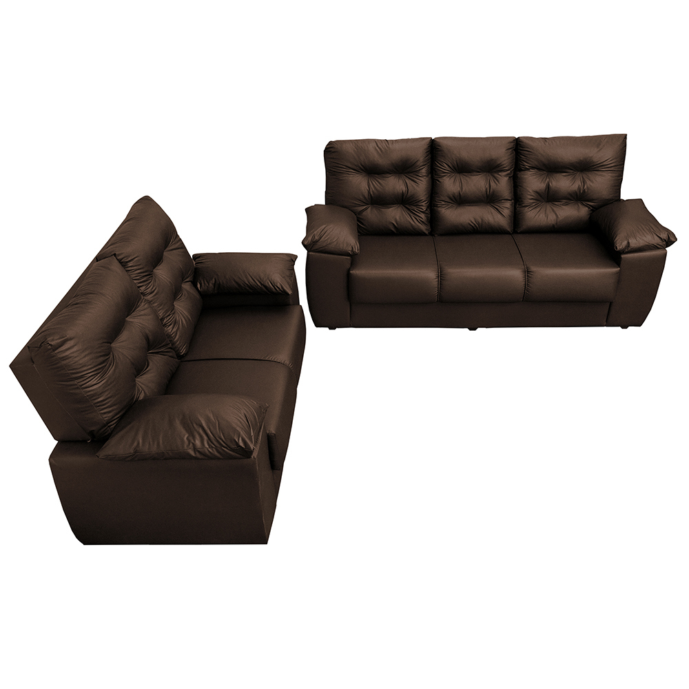 Conjunto Sofá Luxemburgo 3 e 2 Lugares 1,52m e 2,02m Courino Marrom