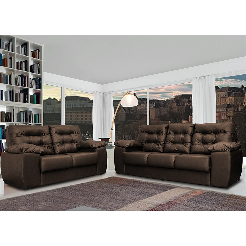 Conjunto Sofá Luxemburgo 3 e 2 Lugares 1,52m e 2,02m Courino Marrom