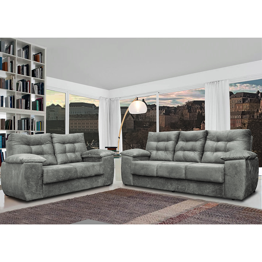 Conjunto Sofá Luxemburgo 3 e 2 Lugares 1,52m e 2,02m Suede Cinza