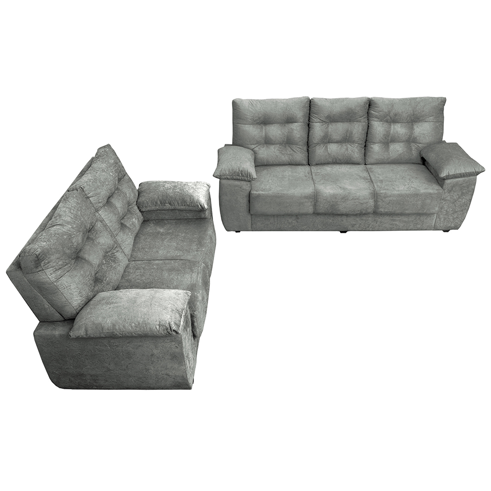 Conjunto Sofá Luxemburgo 3 e 2 Lugares 1,52m e 2,02m Suede Cinza