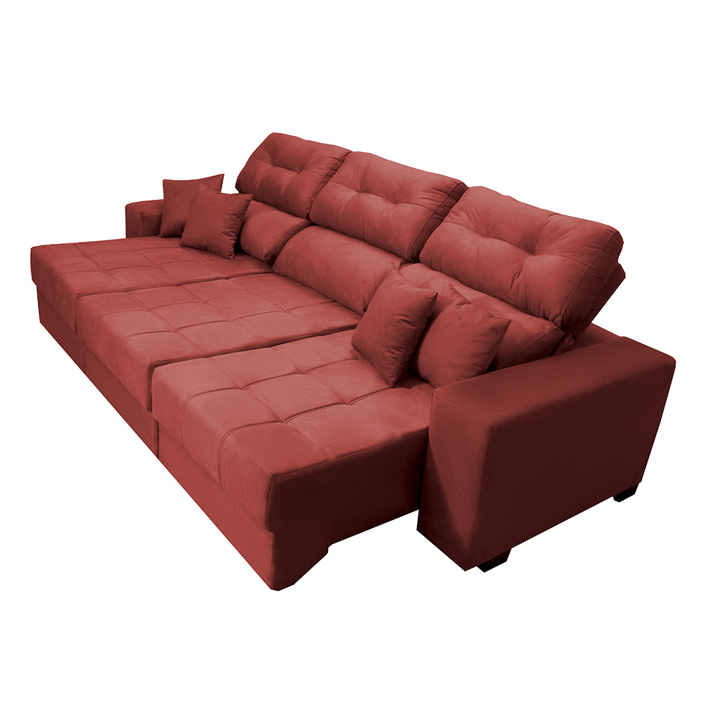 Sofá Retrátil e Reclinável Cama inBox Diamond 2,25m Tecido Suede Velusoft Vermelho