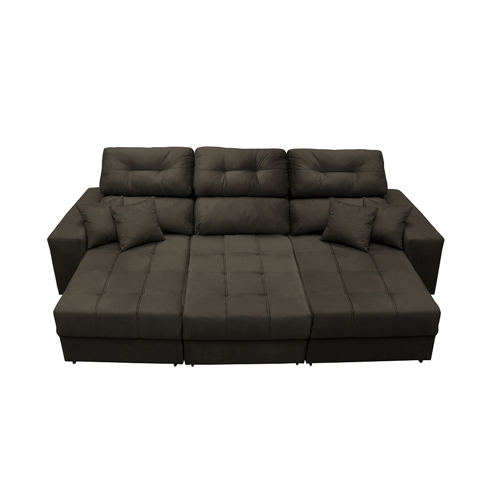 Sofá Retrátil e Reclinável Cama inBox Diamond 2,52m Tecido Suede Velusoft Café