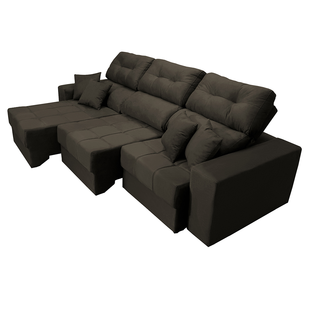 Sofá Retrátil e Reclinável Cama inBox Diamond 2,52m Tecido Suede Velusoft Café
