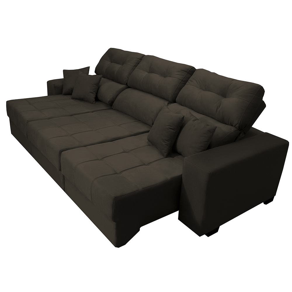 Sofá Retrátil e Reclinável Cama inBox Diamond 2,52m Tecido Suede Velusoft Café