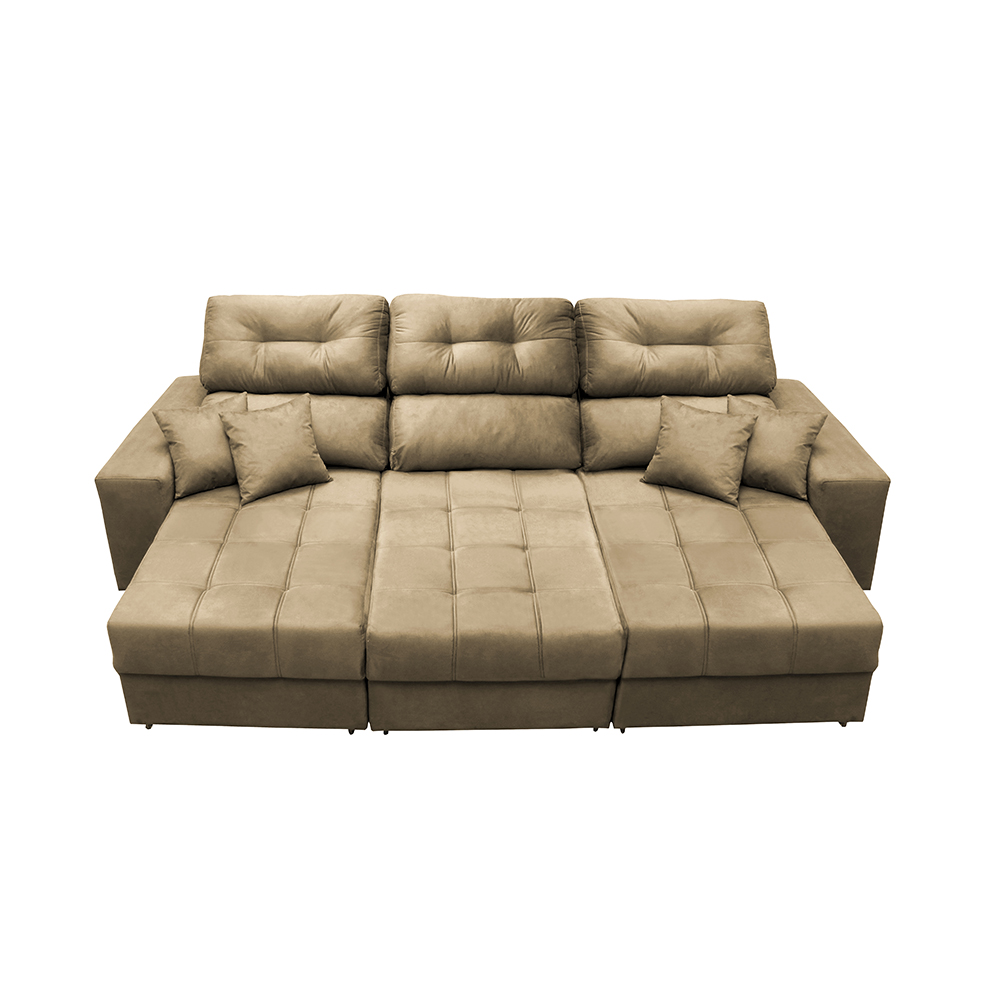 Sofá Retrátil e Reclinável Cama inBox Diamond 2,52m Tecido Suede Velusoft Castor