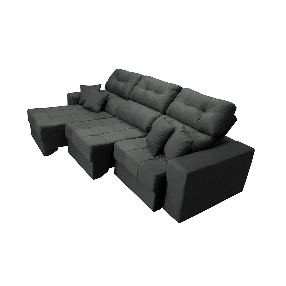 Sofá Retrátil e Reclinável Cama inBox Diamond 2,52m Tecido Suede Velusoft Cinza