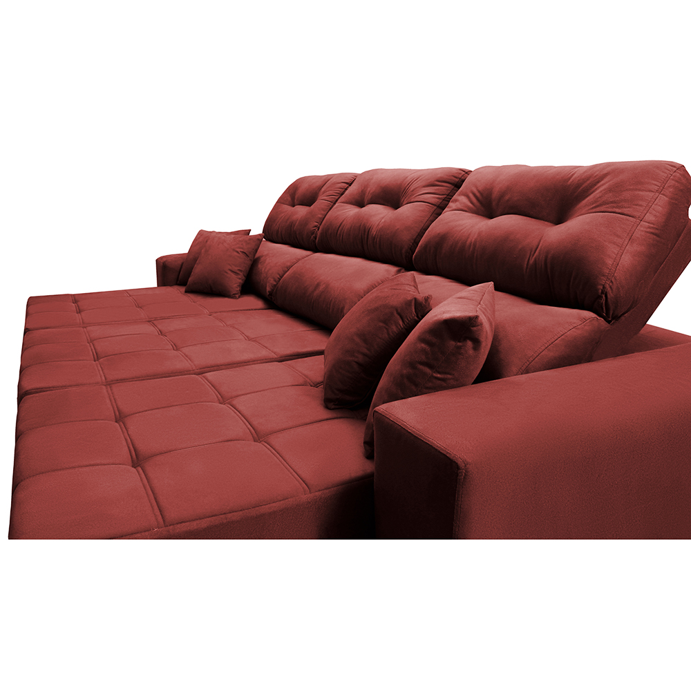 Sofá Retrátil e Reclinável Cama inBox Diamond 2,52m Tecido Suede Velusoft Vermelho