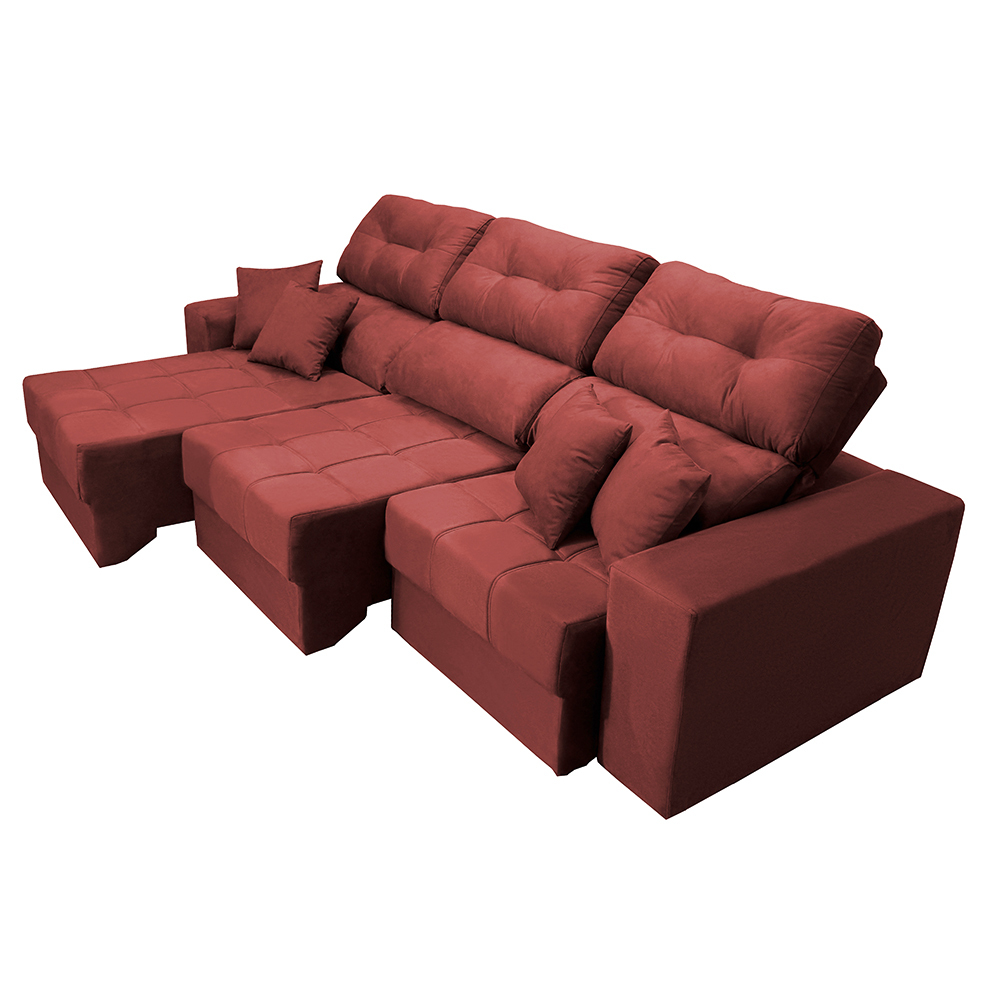 Sofá Retrátil e Reclinável Cama inBox Diamond 2,52m Tecido Suede Velusoft Vermelho