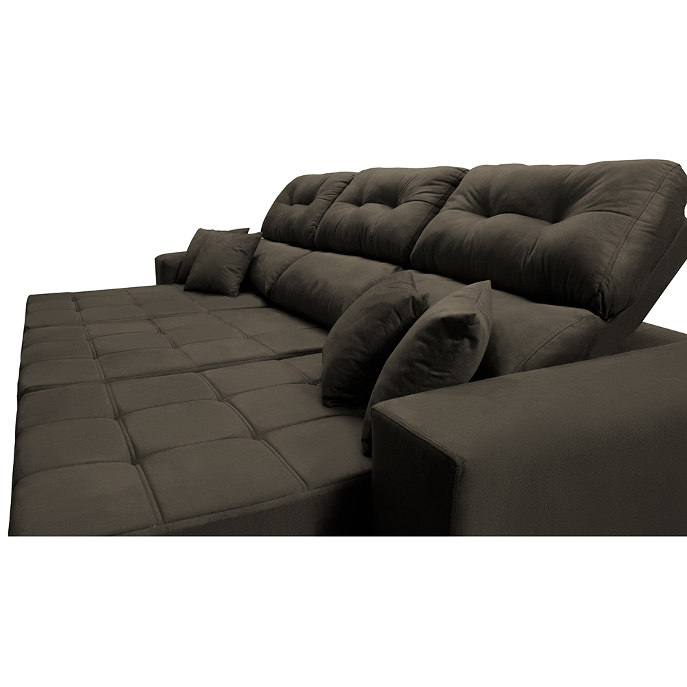 Sofá Retrátil e Reclinável Cama inBox Diamond 2,72m Tecido Suede Velusoft Café
