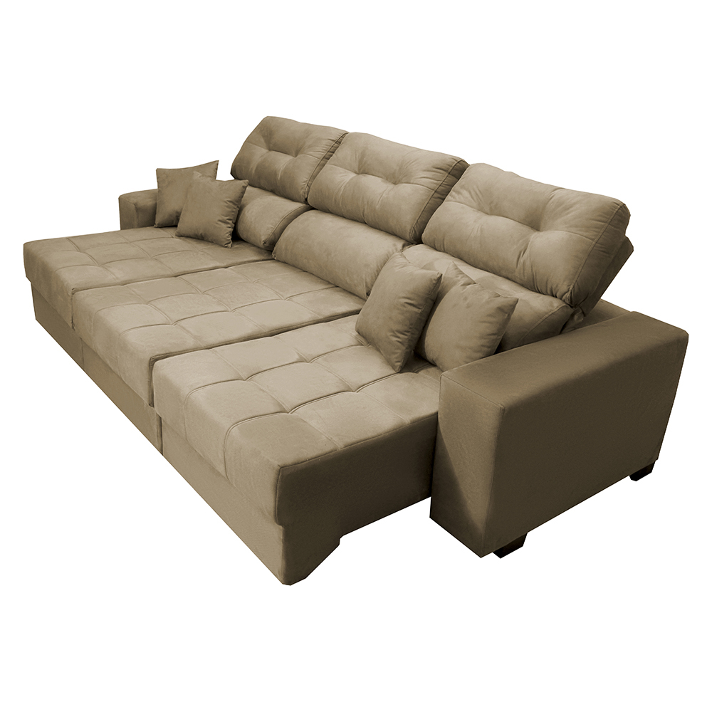 Sofá Retrátil e Reclinável Cama inBox Diamond 2,72m Tecido Suede Velusoft Castor
