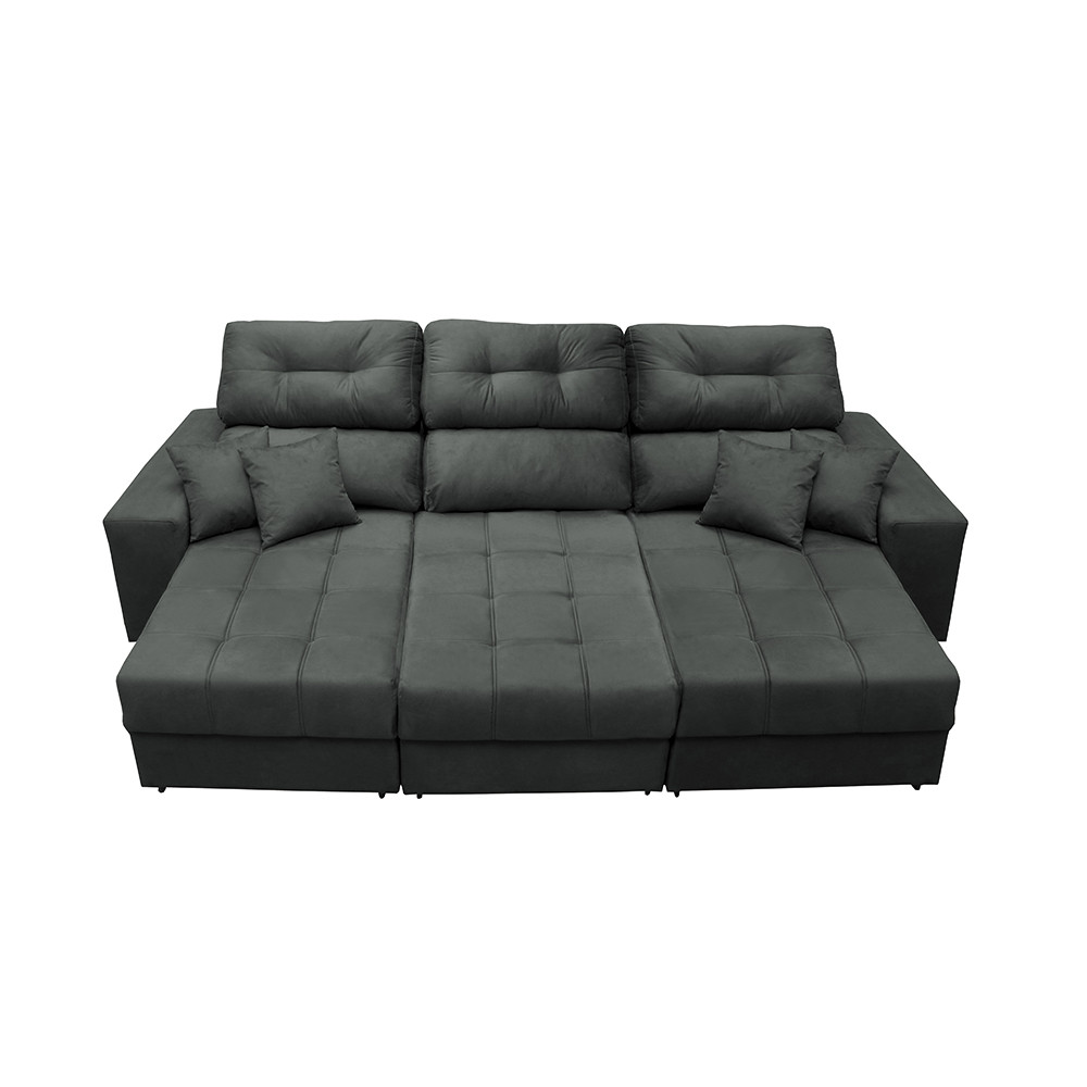 Sofá Retrátil e Reclinável Cama inBox Diamond 2,72m Tecido Suede Velusoft Cinza