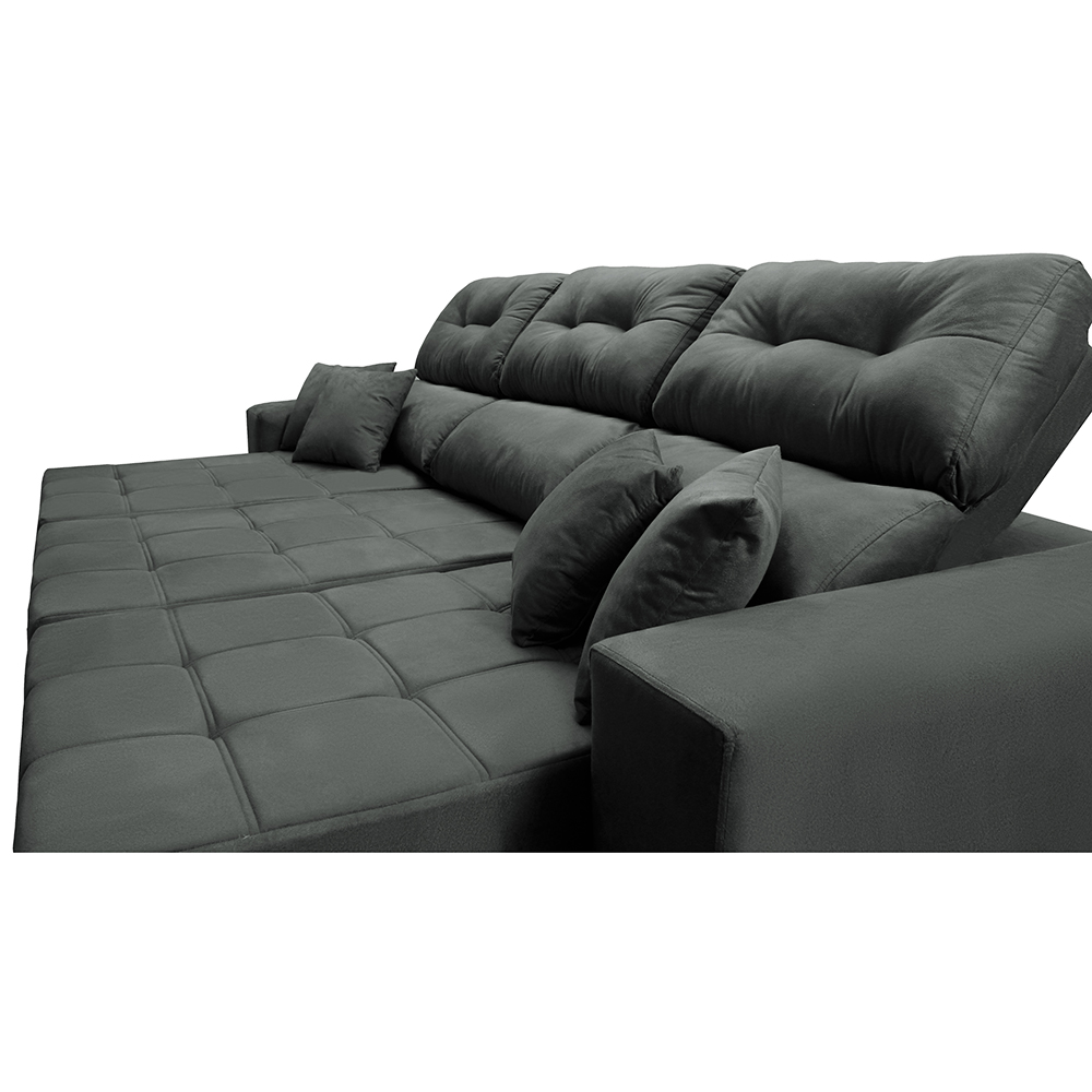Sofá Retrátil e Reclinável Cama inBox Diamond 2,72m Tecido Suede Velusoft Cinza