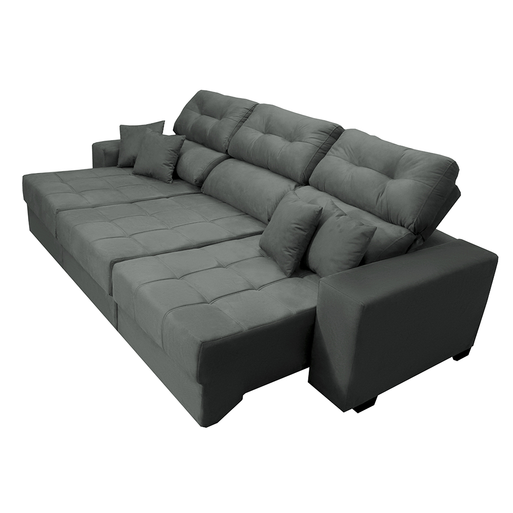 Sofá Retrátil e Reclinável Cama inBox Diamond 2,72m Tecido Suede Velusoft Cinza