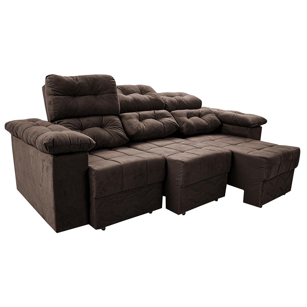 Sofa Itália 2,25 Mts Retrátil e Reclinavel Tecido Suede Café - Cama InBox