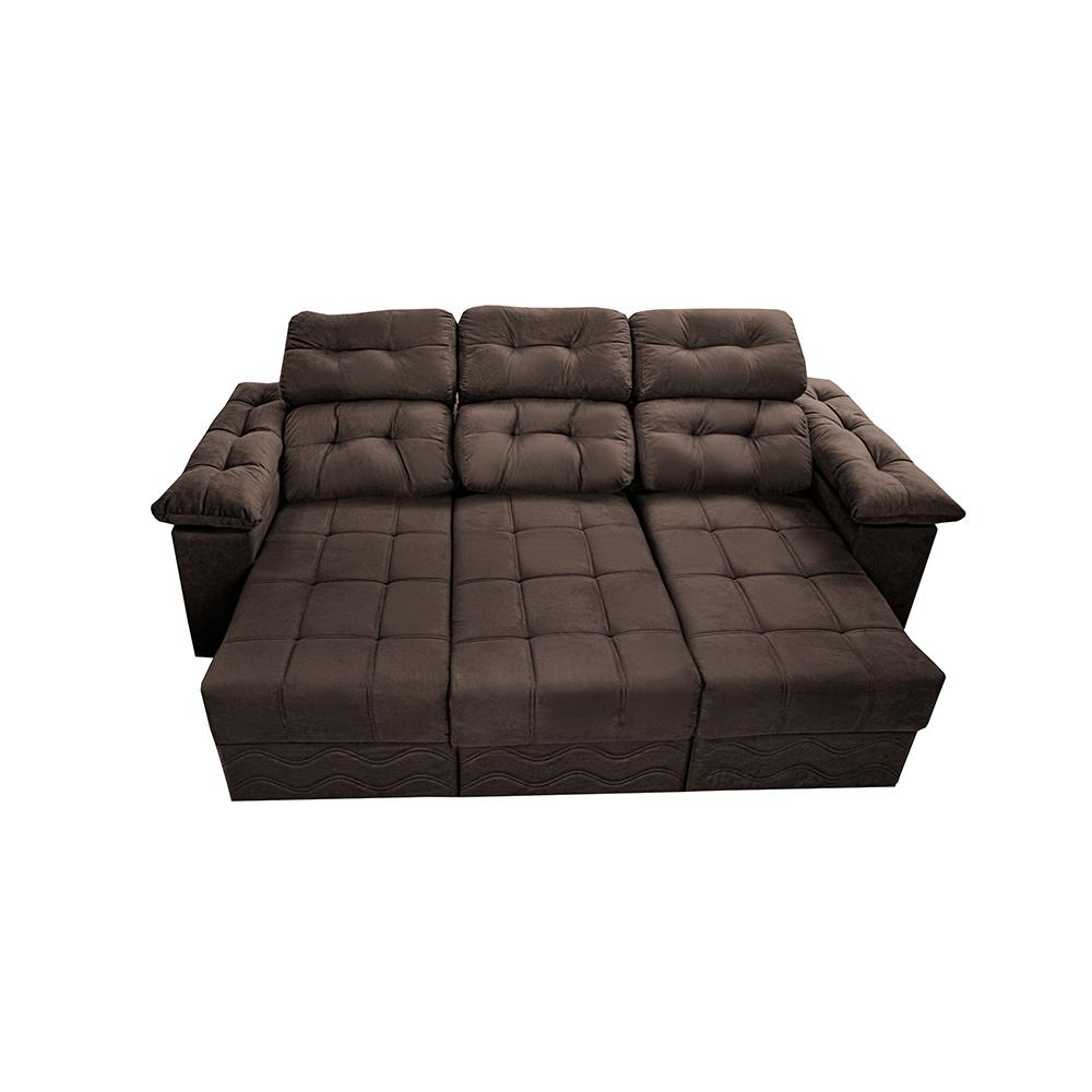 Sofa Itália 2,60 Mts Retrátil e Reclinavel Tecido Suede Café - Cama InBox