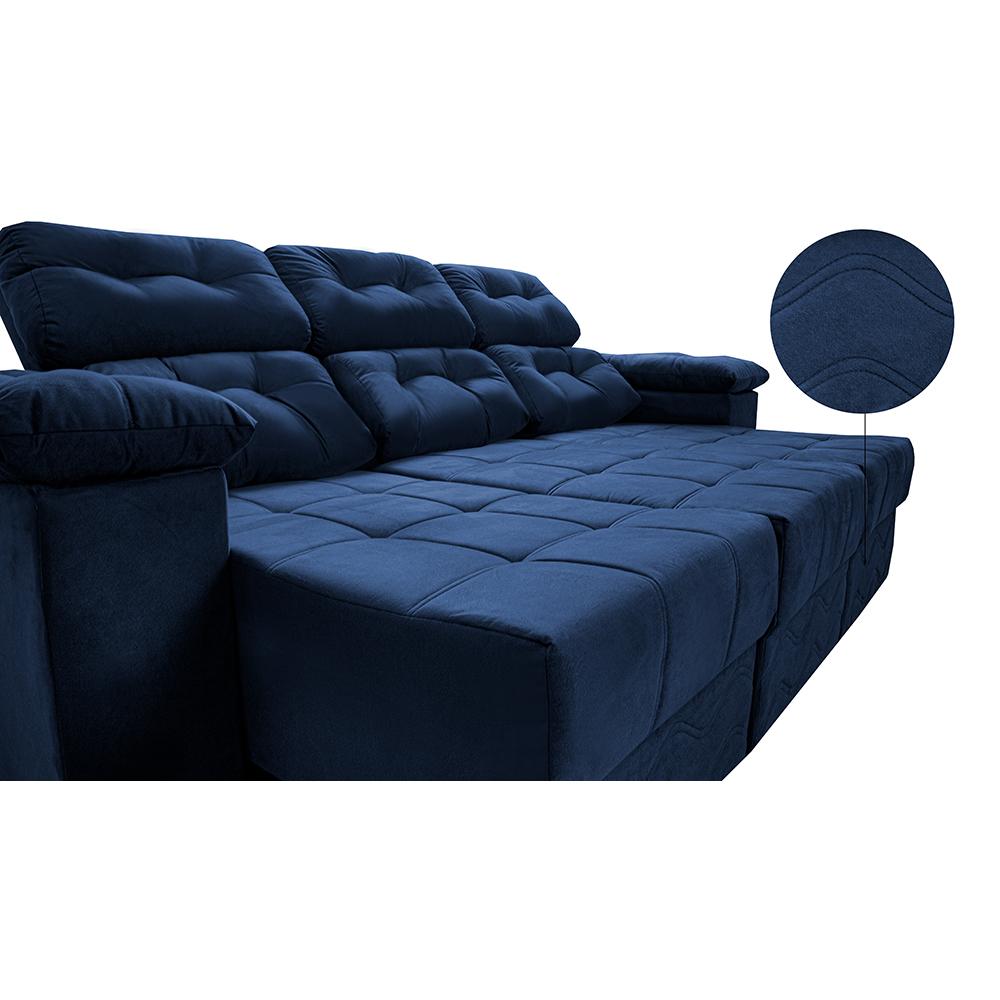 Sofa Itália 2,80 Mts Retrátil e Reclinavel Tecido Suede Azul - Cama InBox