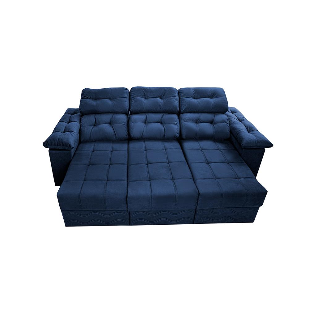 Sofa Itália 2,80 Mts Retrátil e Reclinavel Tecido Suede Azul - Cama InBox
