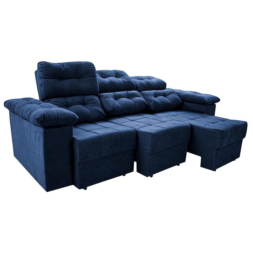 Sofa Itália 2,80 Mts Retrátil e Reclinavel Tecido Suede Azul - Cama InBox