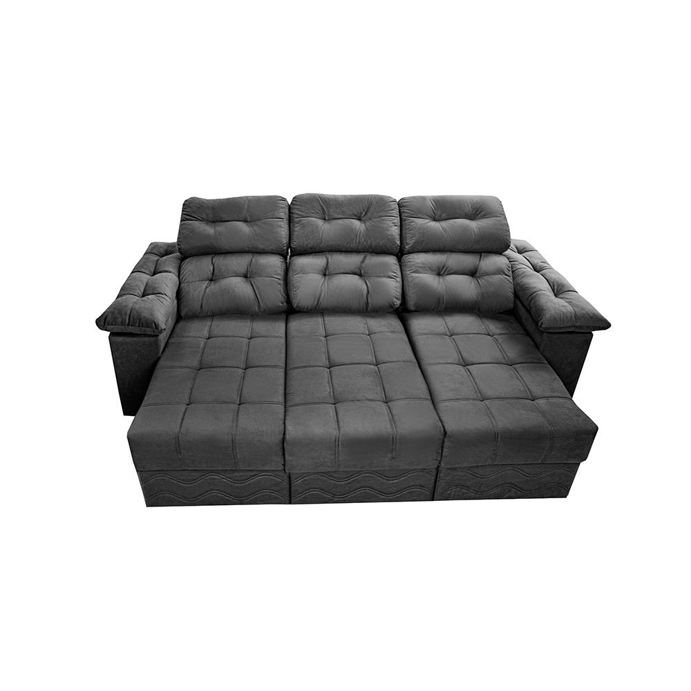 Sofa Itália 2,80 Mts Retrátil e Reclinavel Tecido Suede Cinza - Cama InBox