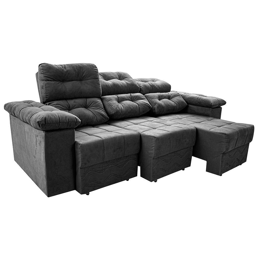 Sofa Itália 2,80 Mts Retrátil e Reclinavel Tecido Suede Cinza - Cama InBox